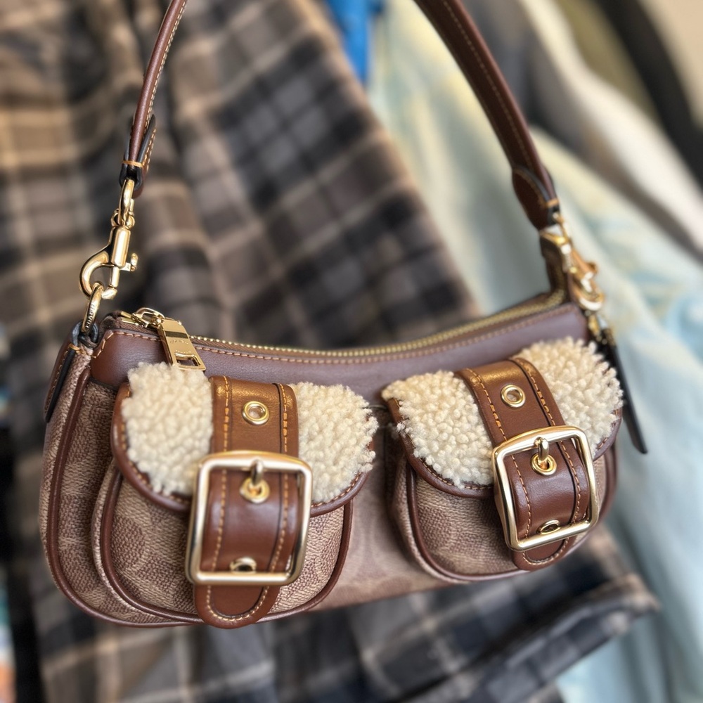 Coach Ashton Baguette Bag with Shearling